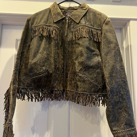 Double D Ranch Jackets & Blazers - Double D Ranch Distressed Brown Leather Fringe Jacket